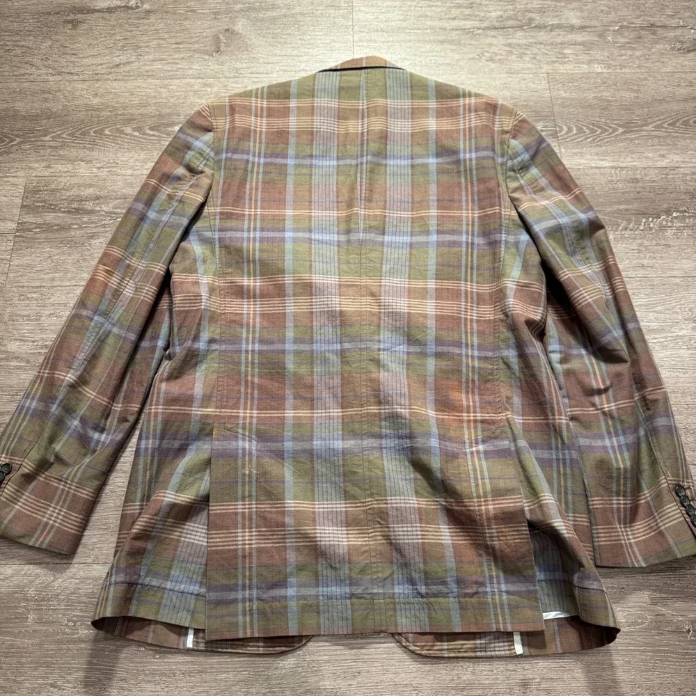Banana Republic Sport Coat Men 42L Brown Plaid Cotton Linen Unconstructed Blazer